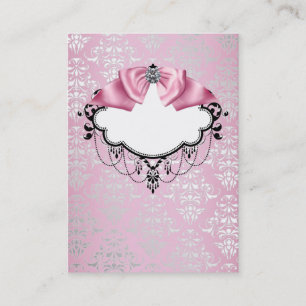 Modèle de carte de visite élégant rose damassé
