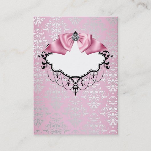 Modèle de carte de visite élégant rose damassé (Devant)