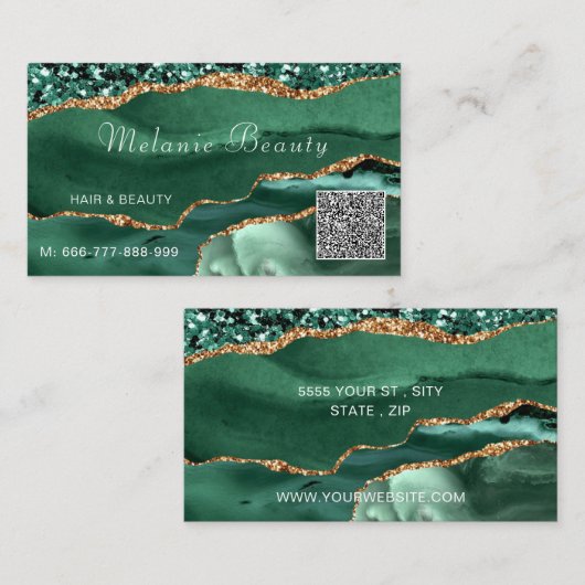 Modèle de carte de visite Emerald Green QR Code (Devant / Derrière)
