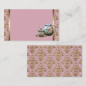 Modèle de carte de visite en damas rose et or (Devant / Derrière)