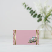 Modèle de carte de visite en damas rose et or (Debout devant)