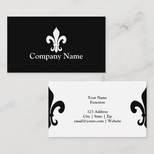 Modèle de carte de visite Fleur de lis | Noir (Devant / Derrière)