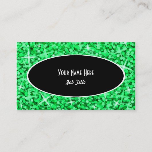 Modèle de carte de visite Glitz Green Black Oval (Devant)