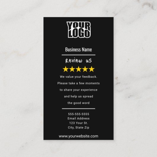 Modèle de carte de visite Google Review (Dos)