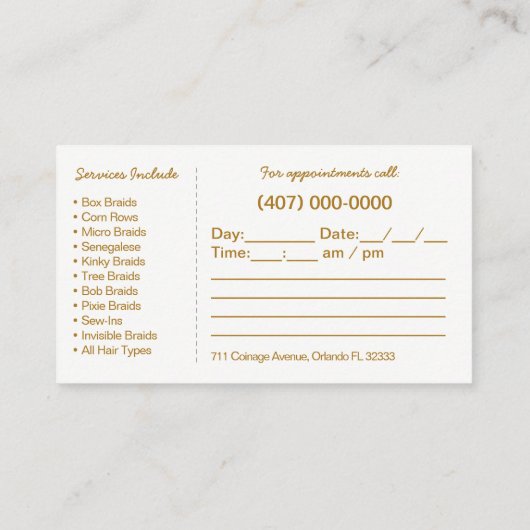 Modèle de carte de visite locale de tressage de ch (Dos)