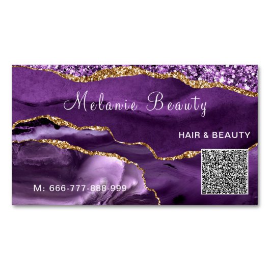 Modèle de carte de visite Magnet Gold QR Code Purp (devant)
