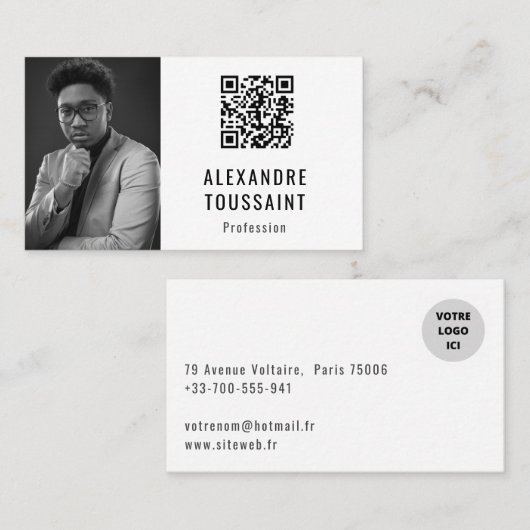 Modèle de carte de visite Portrait & QR Code (Devant / Derrière)