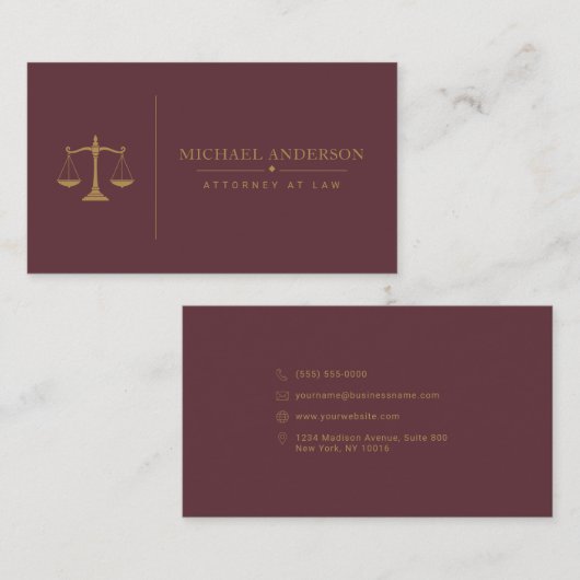 Modèle de carte de visite pour avocat de luxe (Devant / Derrière)
