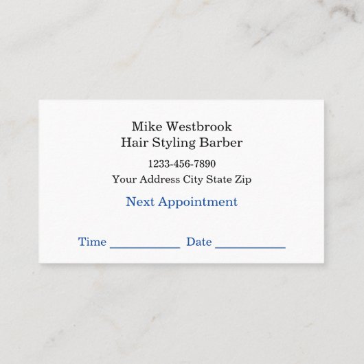 Modèle de carte de visite pour un rendez-vous d'at (Dos)