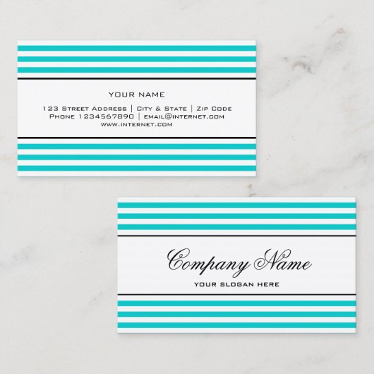 Modèle de carte de visite rayée bleu turquoise (Devant / Derrière)