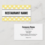 Modèle de carte de visite restaurant | plaid jaune (Devant / Derrière)