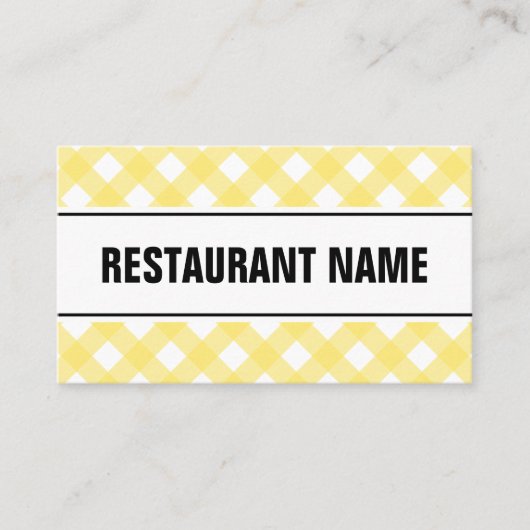 Modèle de carte de visite restaurant | plaid jaune (Devant)