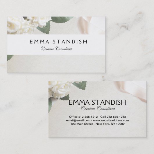 Modèle de carte de visite Rose blanche douce (Devant / Derrière)