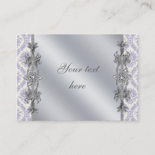 Modèle de carte de visite Silver Purple Damask (Devant)
