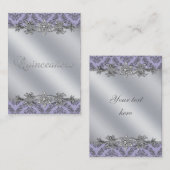 Modèle de carte de visite Silver Purple Damask (Devant / Derrière)