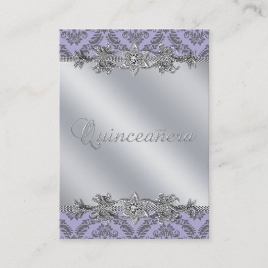 Modèle de carte de visite Silver Purple Damask (Devant)