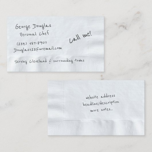 Modèle de carte de visite sur serviette (Devant / Derrière)