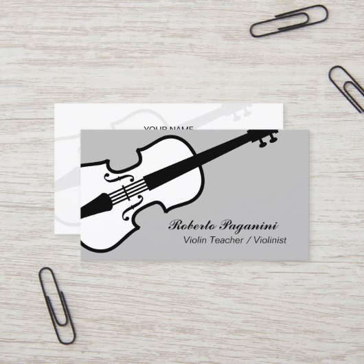 Modèle de carte de visite violoniste pour musicien (Devant/Arrière en situation)