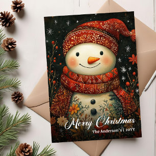 Modèle de carte de vœux de Noël bonhomme de neige