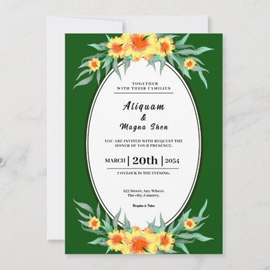 Modèle de carte d'invitations à mariage fleurie de (Devant)