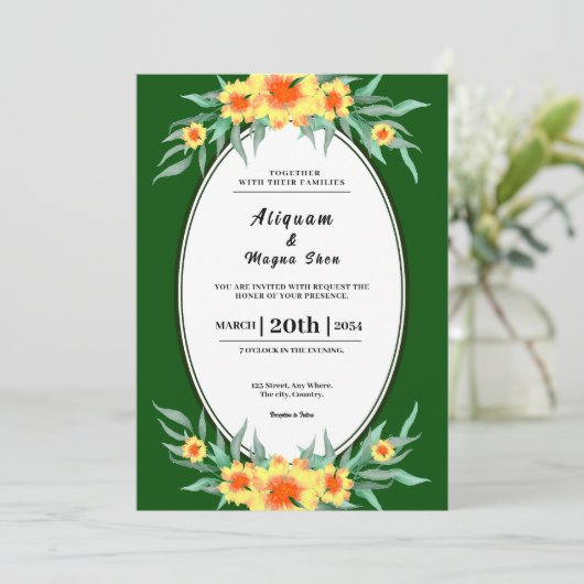 Modèle de carte d'invitations à mariage fleurie de (Debout devant)