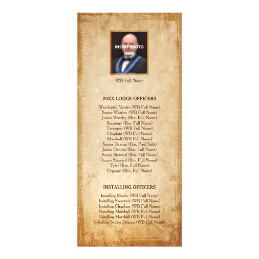 Modèle de carte en rack maçonnique | Ancien parche (Dos)