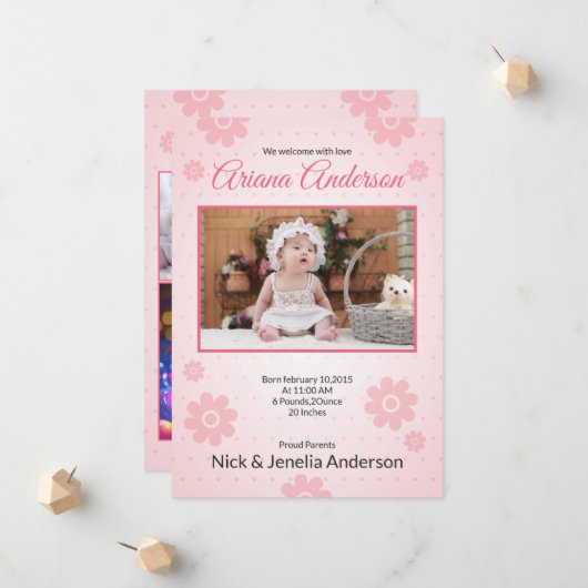 Modèle de carte faire-part de naissance (Devant/Arrière en situation)