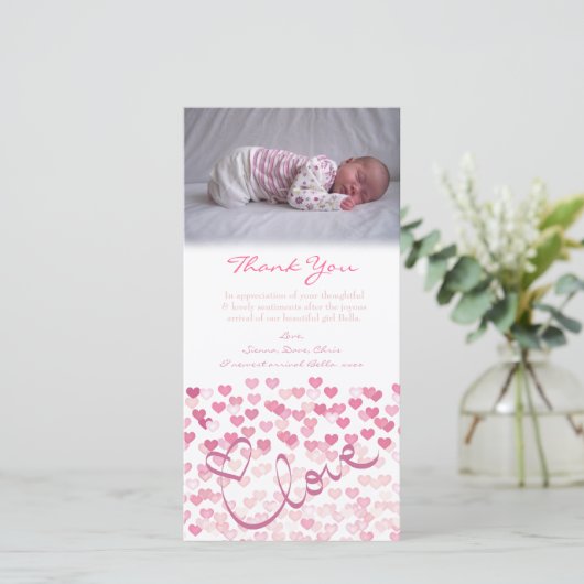 Modèle de carte photo de bébé de note de Merci (Debout devant)