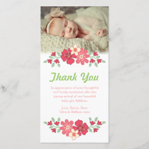 Modèle de carte photo de fleurs de Merci de bébé
