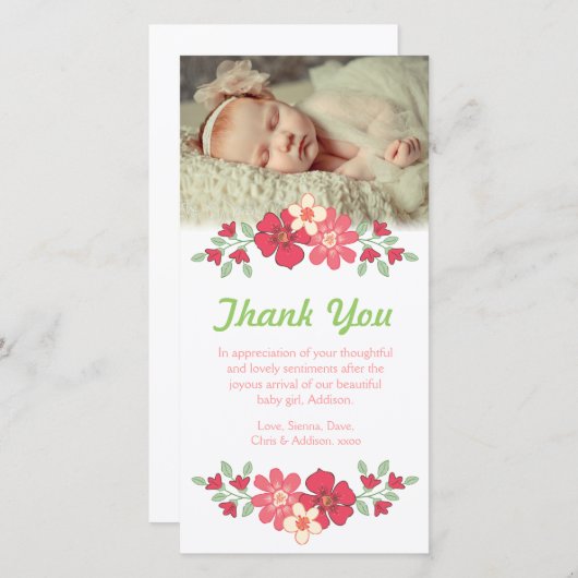 Modèle de carte photo de fleurs de Merci de bébé (Devant / Derrière)