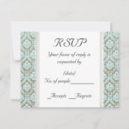 Modèle de carte RSVP Aqua Damask (Devant)