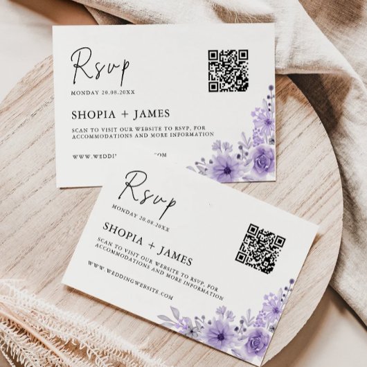 Modèle de carte RSVP de mariage violet