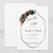 Modèle de carte "Save the Date" Orange Brûlé et Sa (Devant / Derrière)