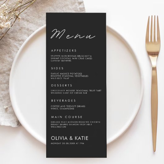 Modèle de cartes de menu Mariage noir