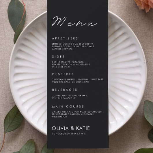 Modèle de cartes de menu Mariage noir