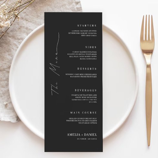 Modèle de cartes de menu Mariage noir