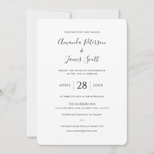 Modèle de carton d'invitation de mariage simple et (Devant)