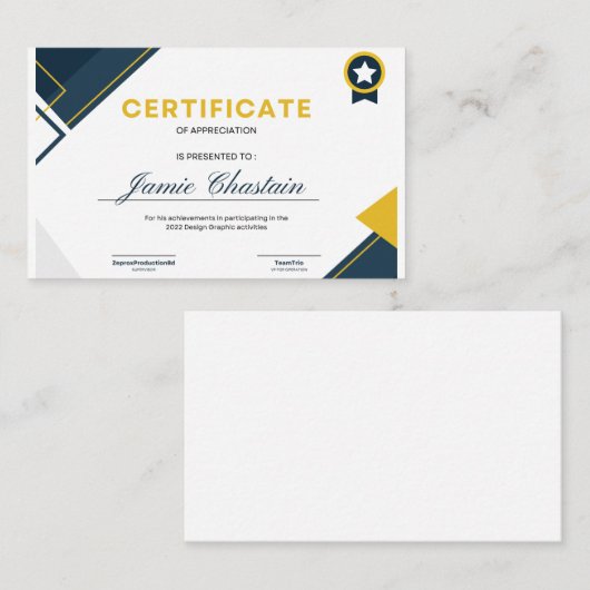 Modèle de certificat (Devant / Derrière)