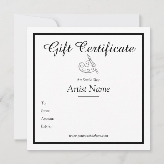 Modèle de certificat cadeau Artist Studio (Devant)