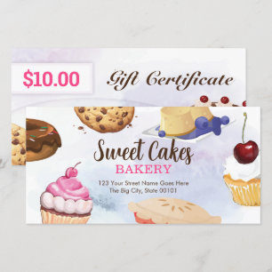Modèle de certificat cadeau de boulangerie Dessert