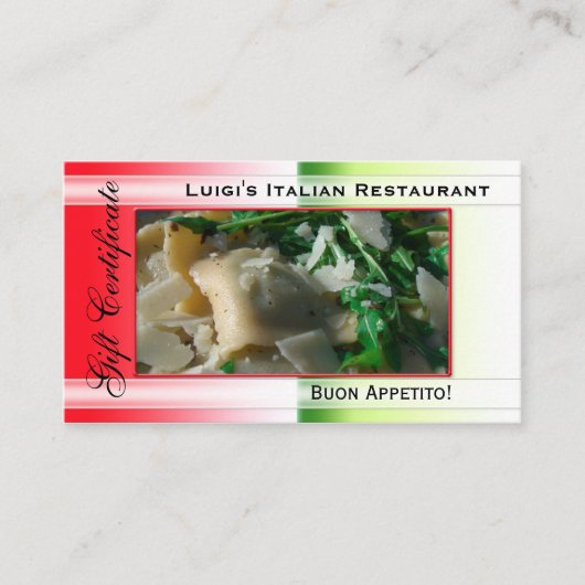 Modèle de certificat cadeau de restaurant italien (Devant)