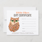 Modèle de certificat cadeau d'entreprise Owl Fashi (Devant)