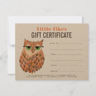 Modèle de certificat cadeau d'entreprise Owl Fashi