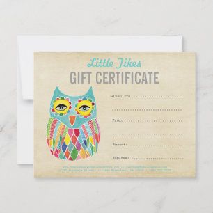 Modèle de certificat cadeau d'entreprise Owl Fashi