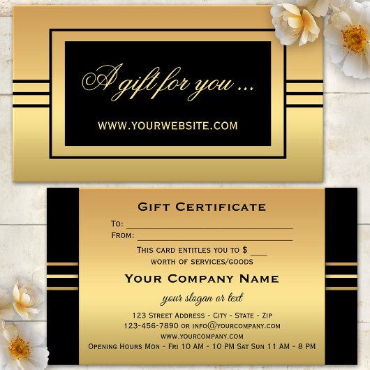 Modèle de certificat cadeau élégant or noir
