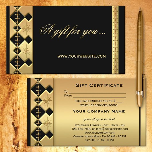Modèle de certificat cadeau Gold Black Holidays