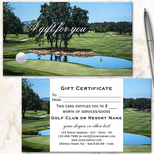 Modèle de certificat cadeau golf