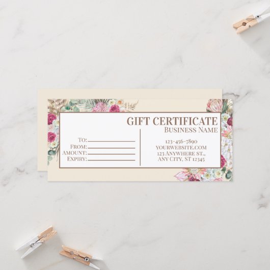 Modèle de certificat-cadeau modifiable, cadeau imp (Devant/Arrière en situation)