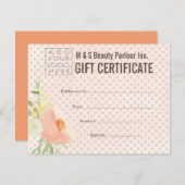 Modèle de certificat cadeau salon de beauté de che (Devant / Derrière)