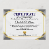 Modèle de certificat d'appréciation élégant (Devant)